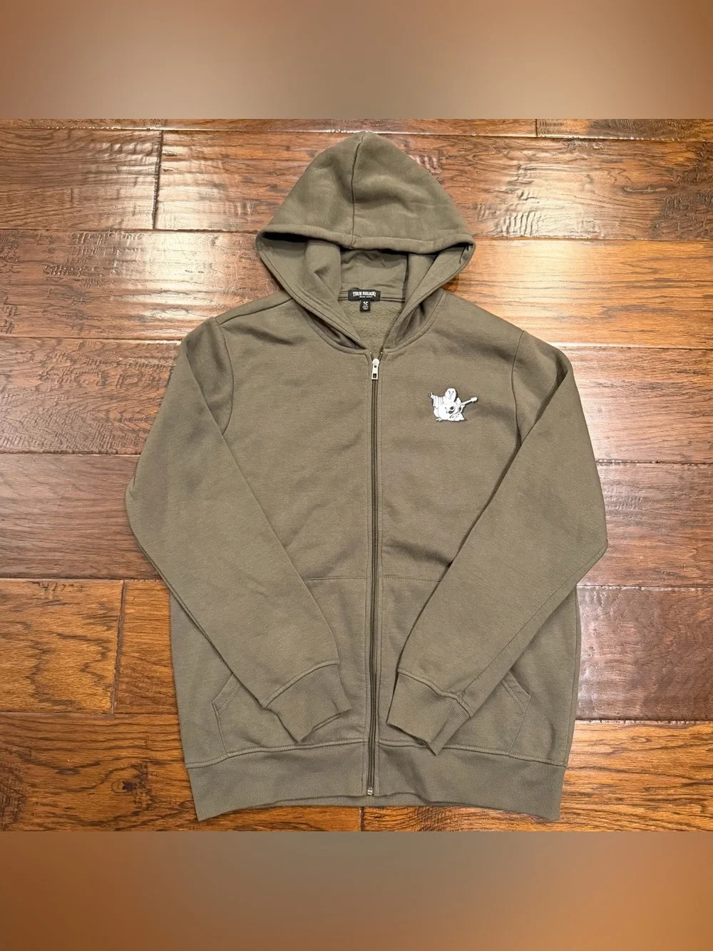 True Religion Hoodie Mens Large Brown Full Zip Fleece Buddha Brand Jeans Graphic